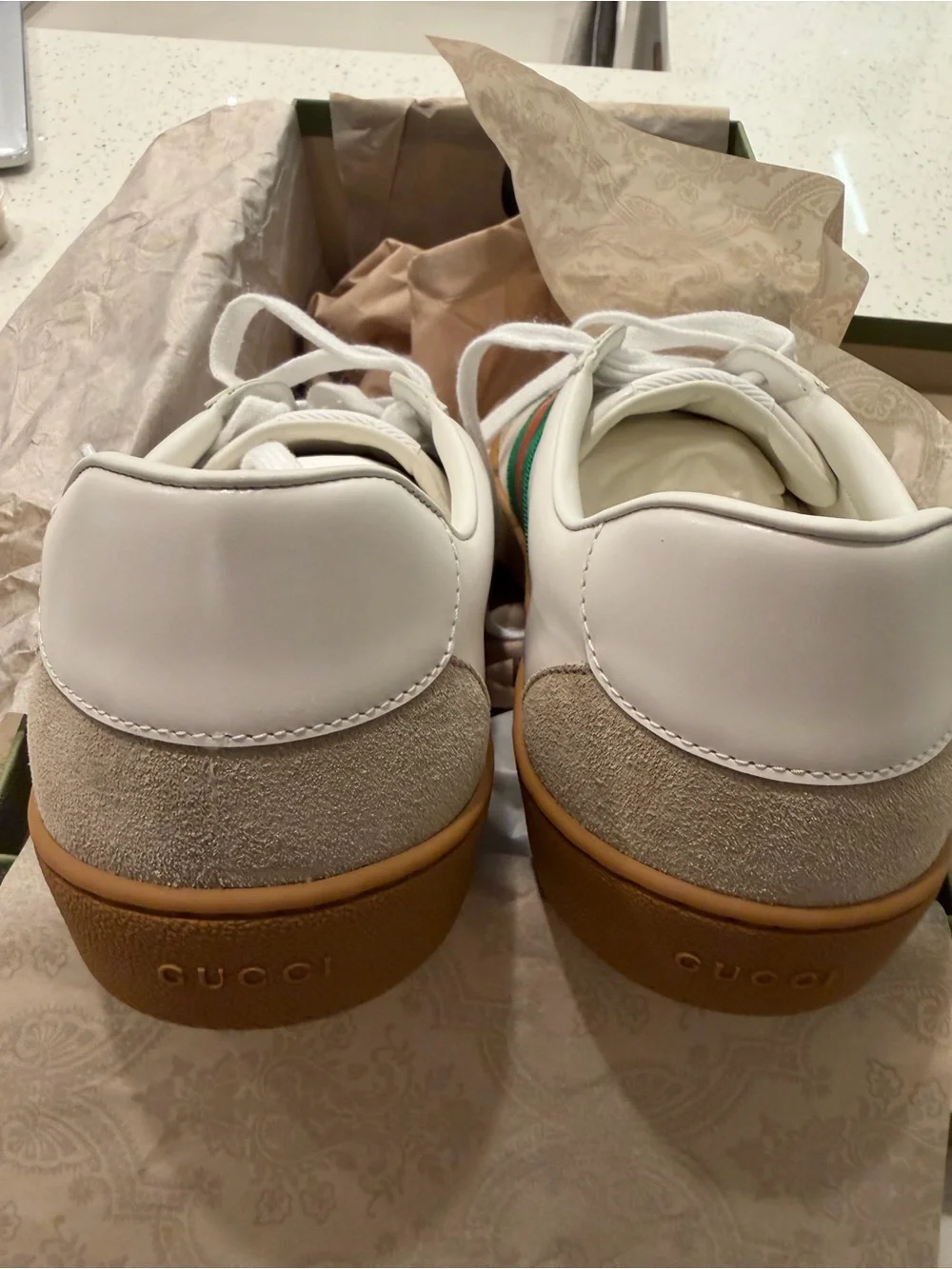 Gucci Embossed Green and Beige Shoe Box